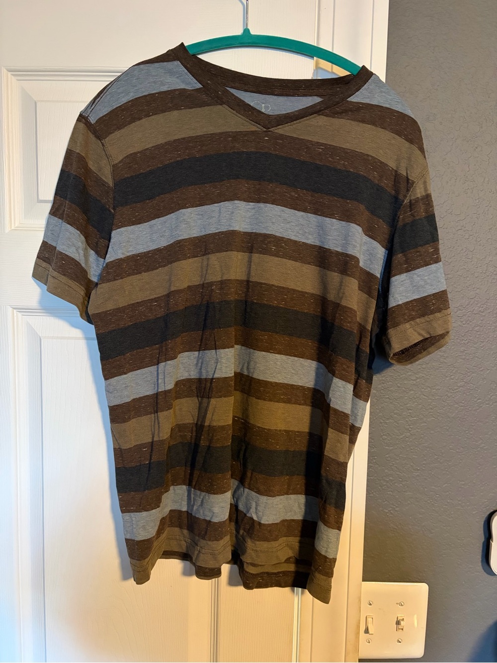OP Men's Striped V-Neck Tee - Brown, Gray, Black